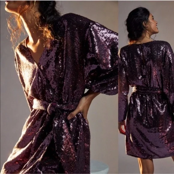 Anthropologie Lisabette Sequined Mini Dress Purple L - Picture 5 of 13